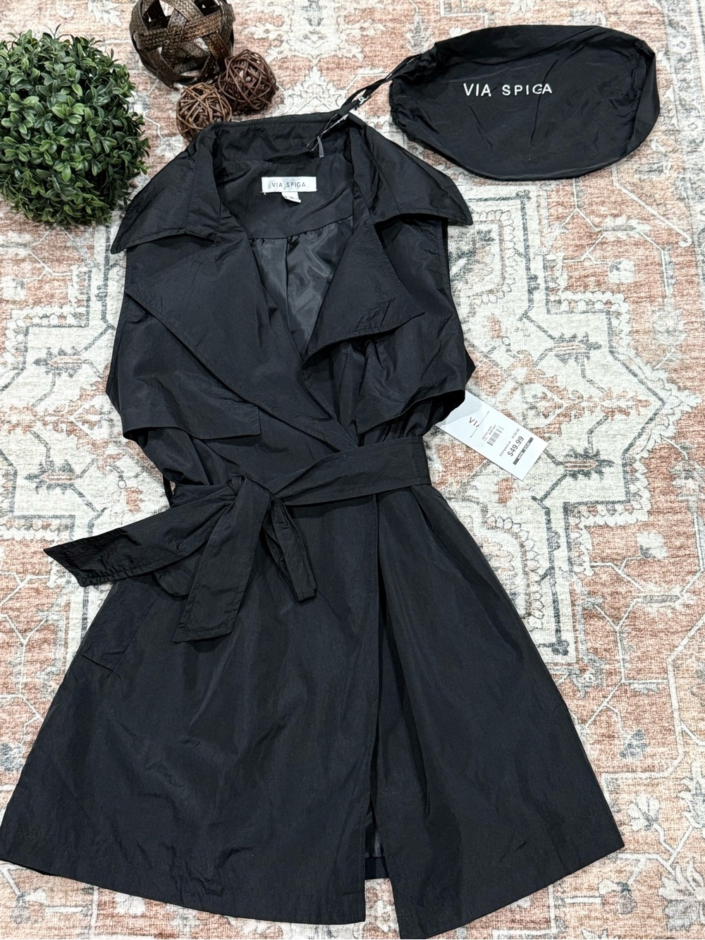 Via Spiga Black Midi Wrap Trench Coat
